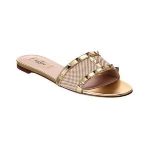 Valentino Rockstud Canvas & Leather Sandal, Gold